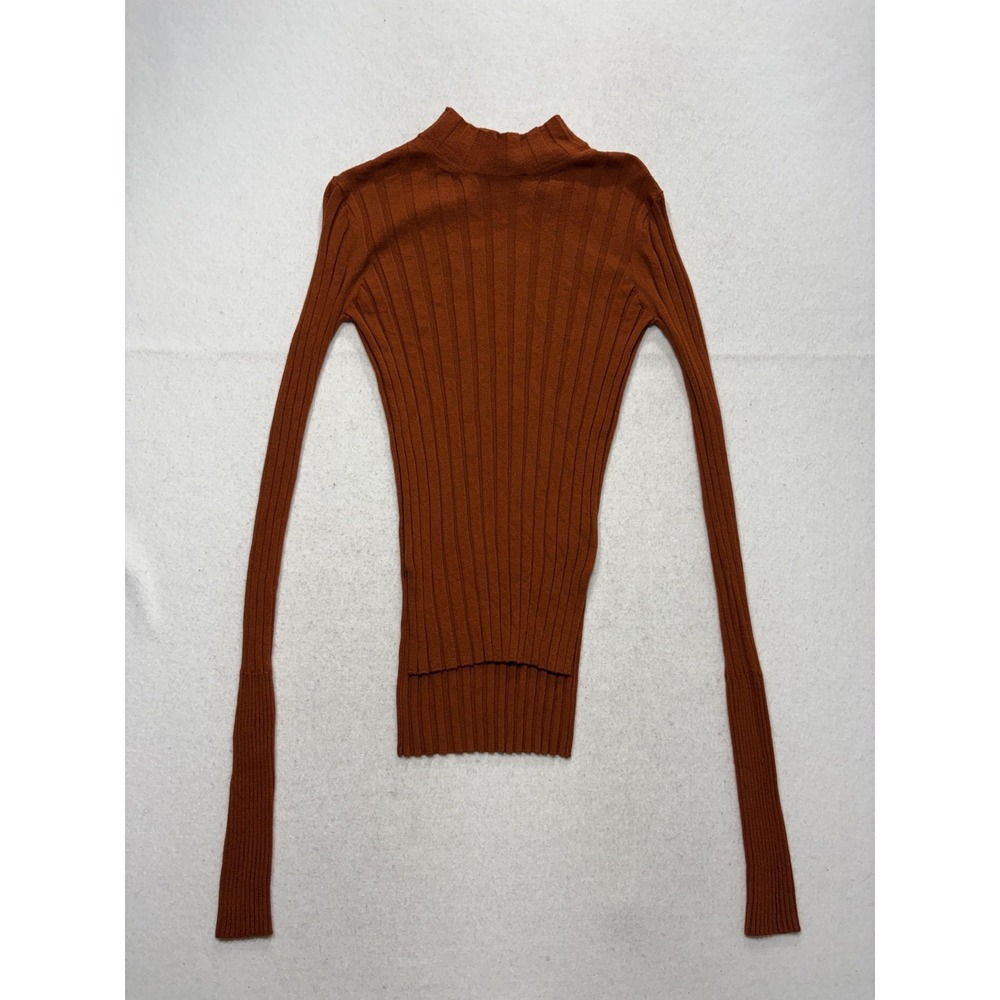 Theory Womens Orange Wide Rib Mock Neck Merino Wool Sweater Small H0711717